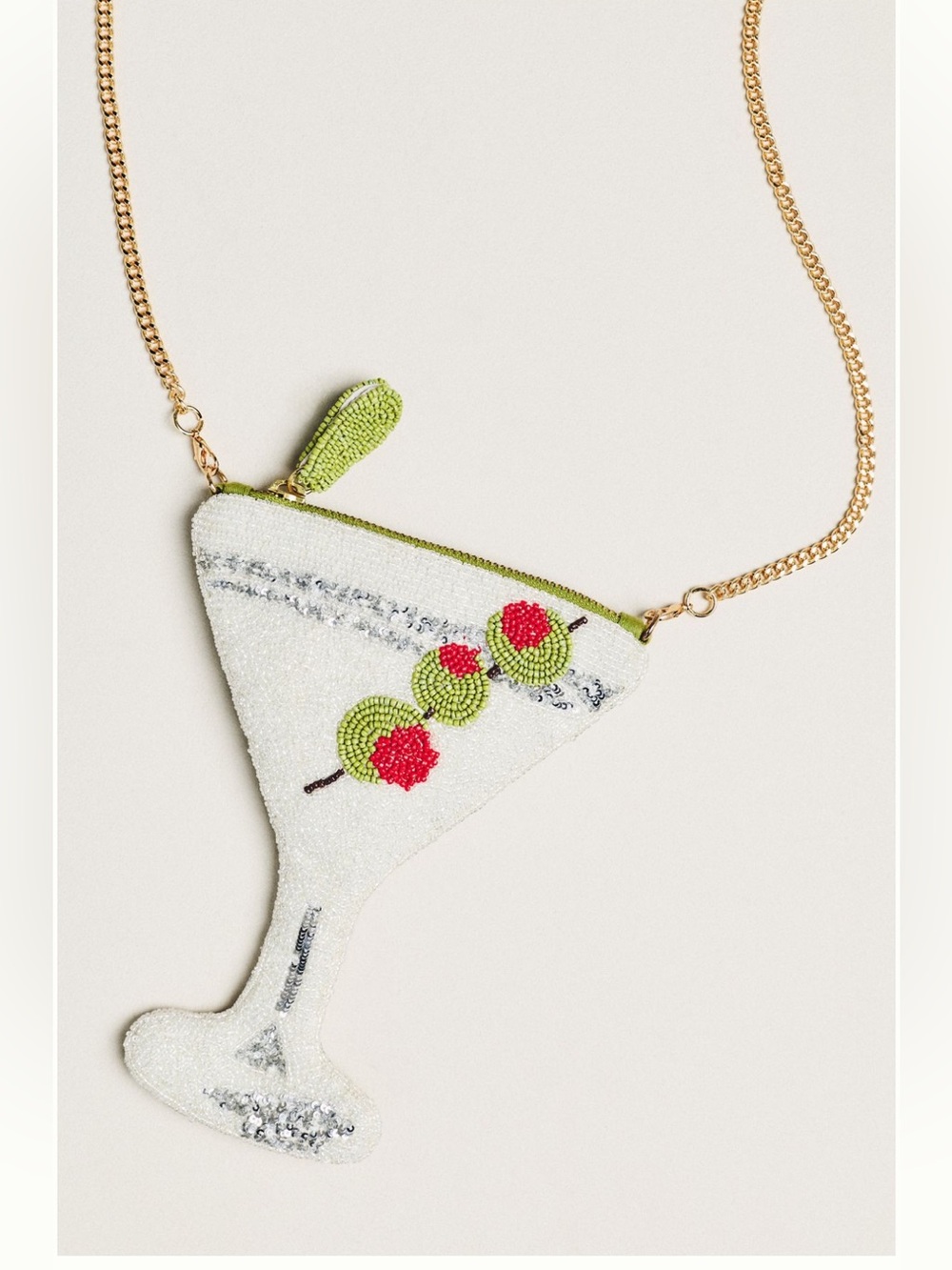Anthropologie Maeve Beaded Martini Glass Crossbody Bag with Olive Accent nwot